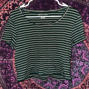American Eagle Outfitters Green and White Striped Short Sleeve Tee